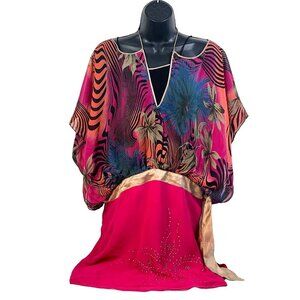 vtg Sheetal beaded crape silk on shoulder off shoulder mini dress‎  sz 36/M